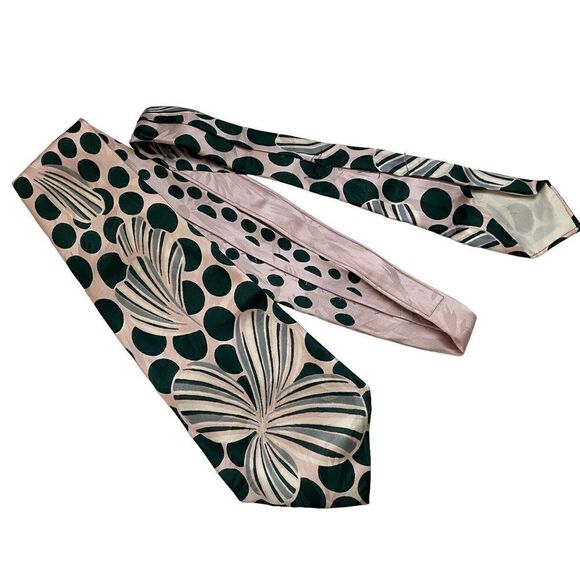 Vtg 1940s Mens Silk Tie Cravat Abstract Floral Pink Green Swing Rockabilly
